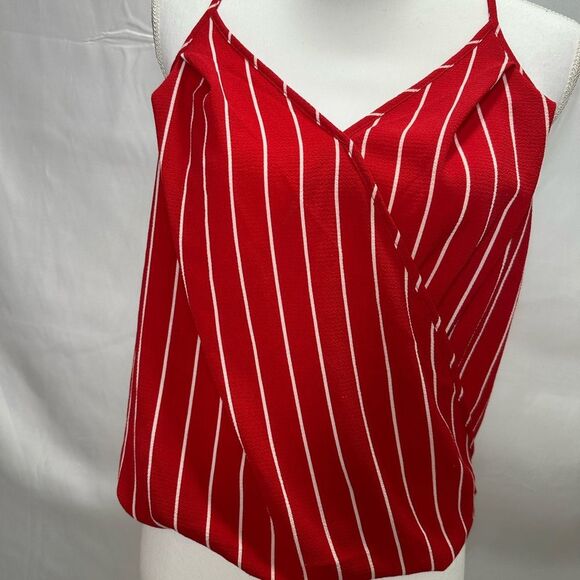 Monteau Red and white striped tank top V-neck Size M - Picture 2 of 10